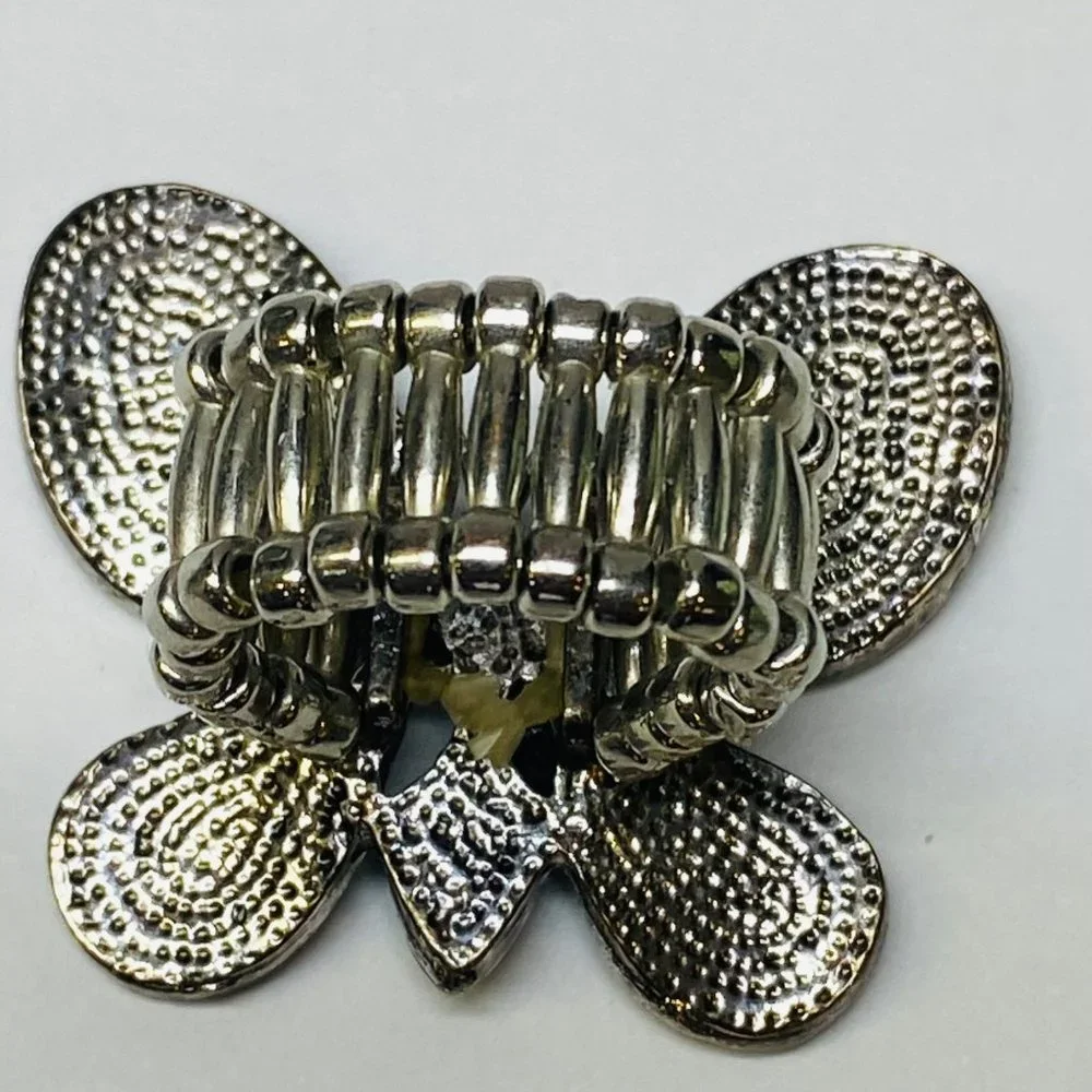 Ring Stretch Butterfly Shape Women Rhinestone Accents Enamel Silver Color Metal - Picture 13 of 16